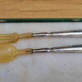 Art Deco salad cutlery in silver-plated metal and horn