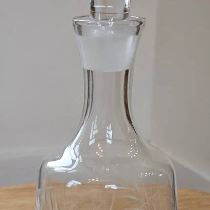 Vintage crystal carafe engraved with ears of wheat.