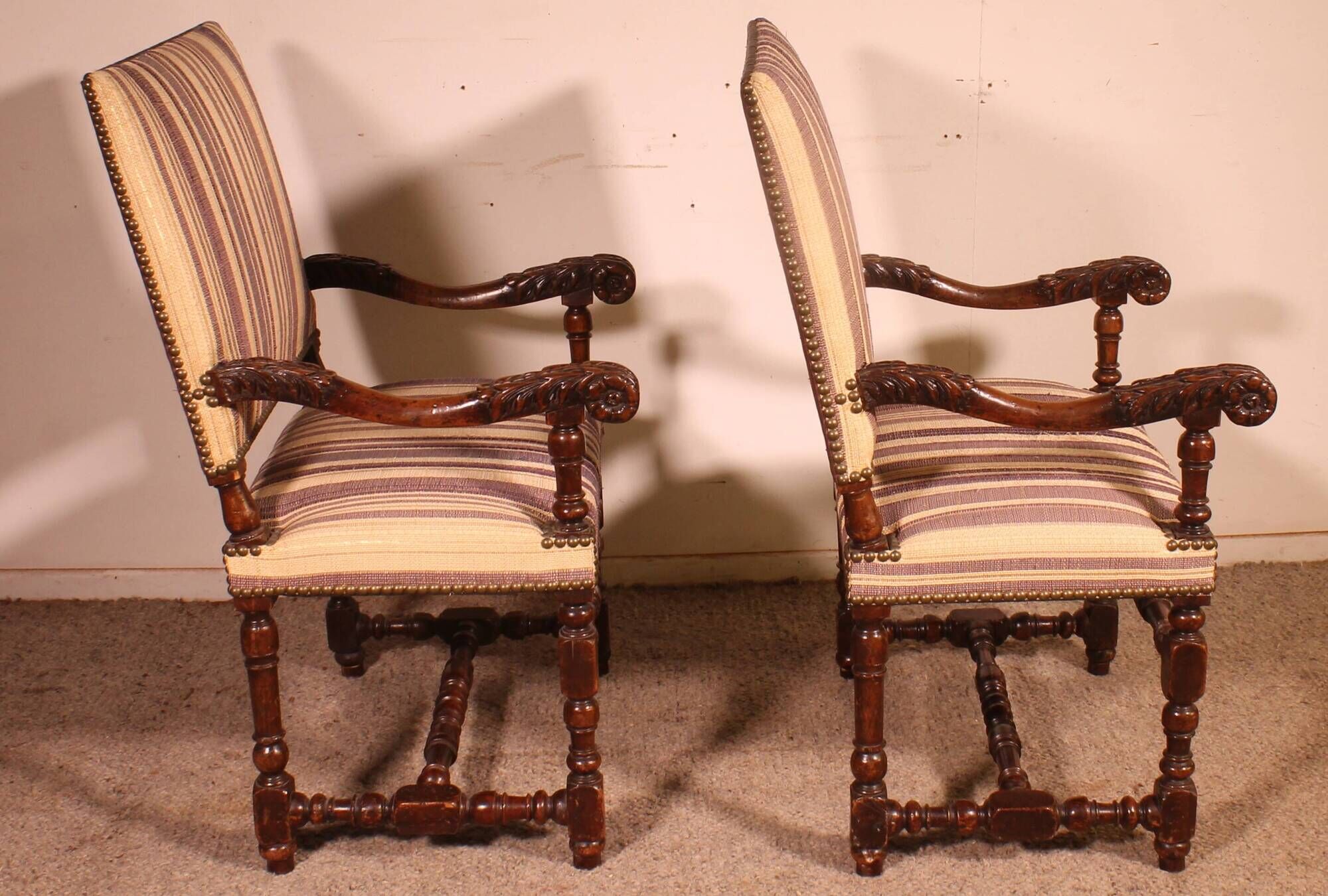 pair of Louis XIII period walnut armchairs - 17th century