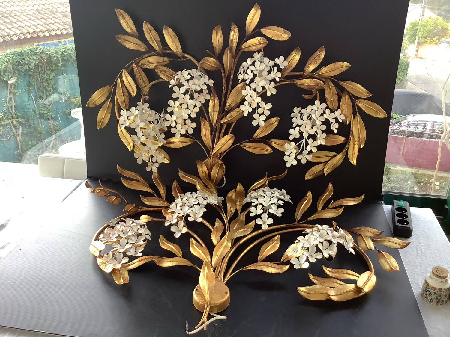 Hans Kogl 2 Vintage Wisteria Floral Wall Sconces with Gold Leaf Finish, 4 Lights