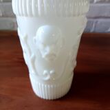 Antique vase in large white fairground opaline, vintage France