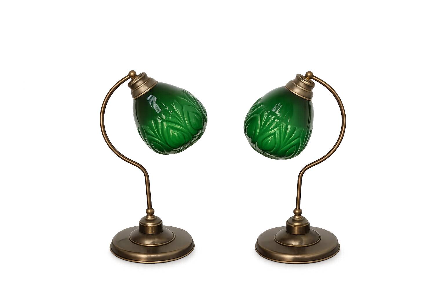 A pair of modern 1980s table lamps, brass and glass, E27, height 48 cm