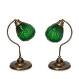 A pair of modern 1980s table lamps, brass and glass, E27, height 48 cm