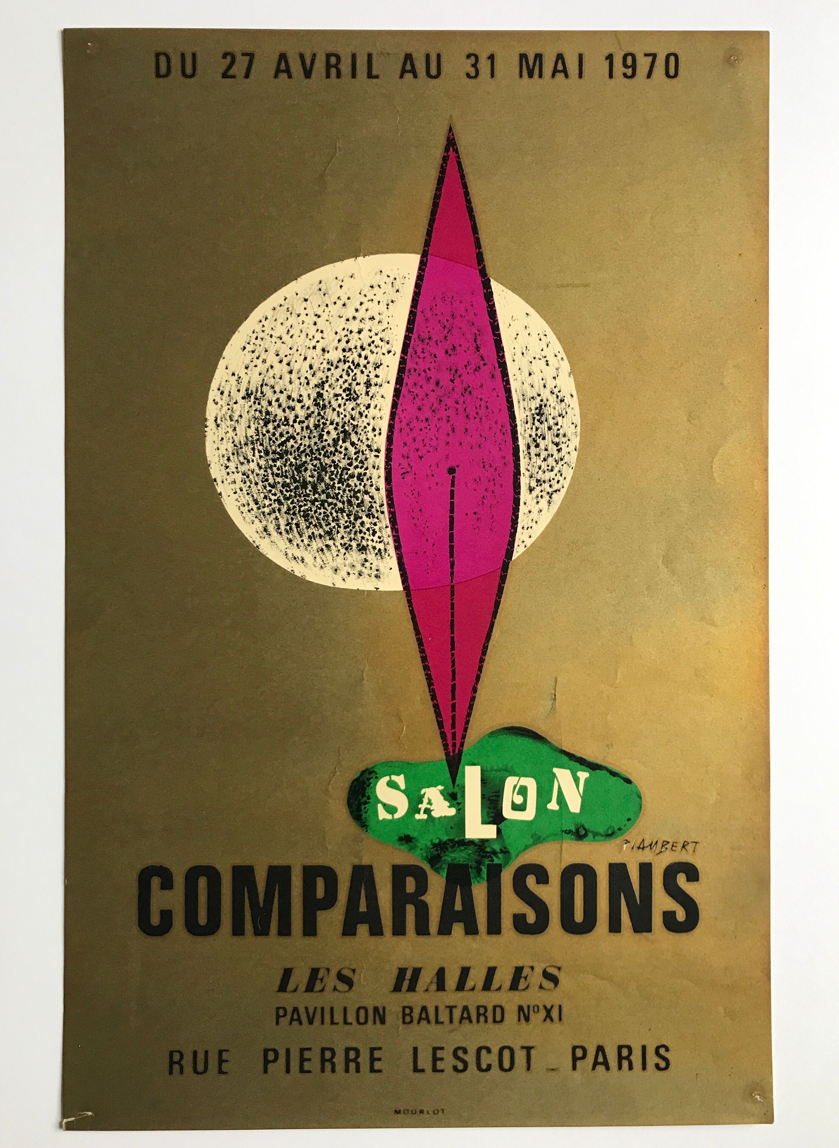 Poster in lithograph by jean piaubert, salon comparaisons, 1970, mourlot imp