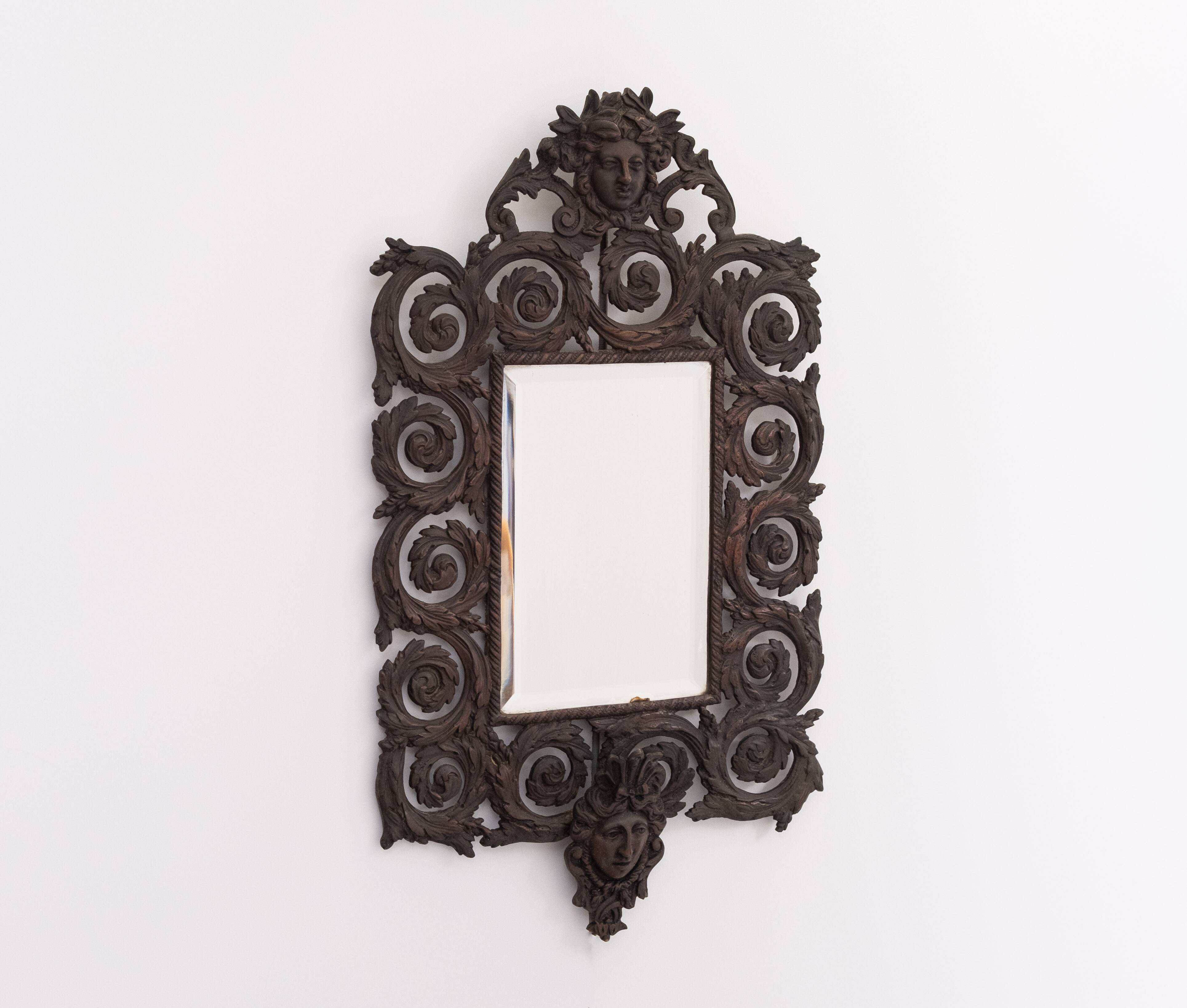 France Antique Cast Bronze women's Head wall Mirror