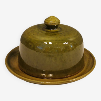 Cloche à fromage en céramique vert olive, design danois années 1970