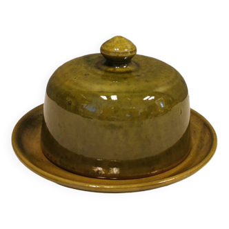 Small delicious olive green ceramic Cheese Bell, Danish design, estimated 1970s.