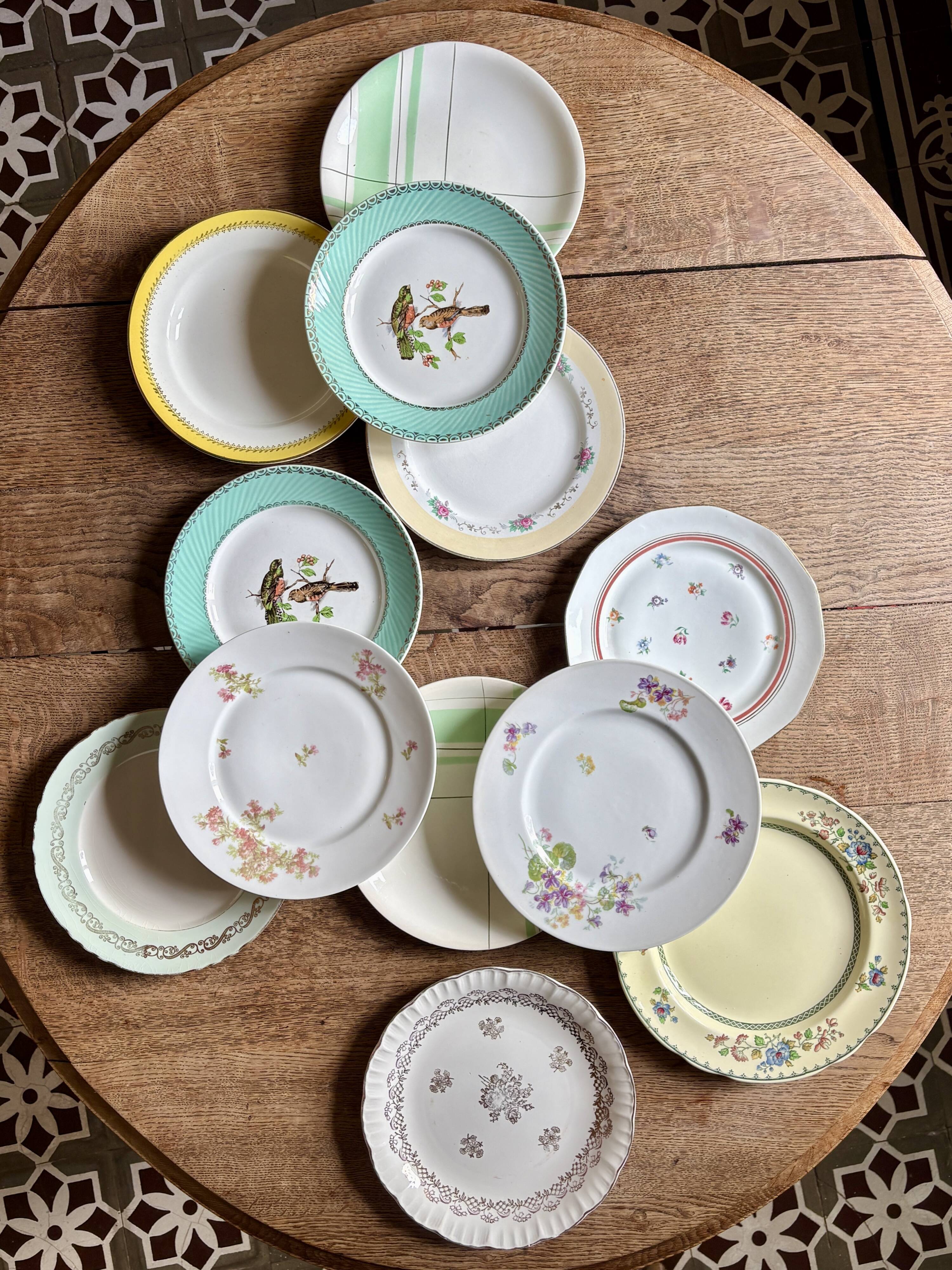 Lot de 12 assiettes plates vintage dépareillées