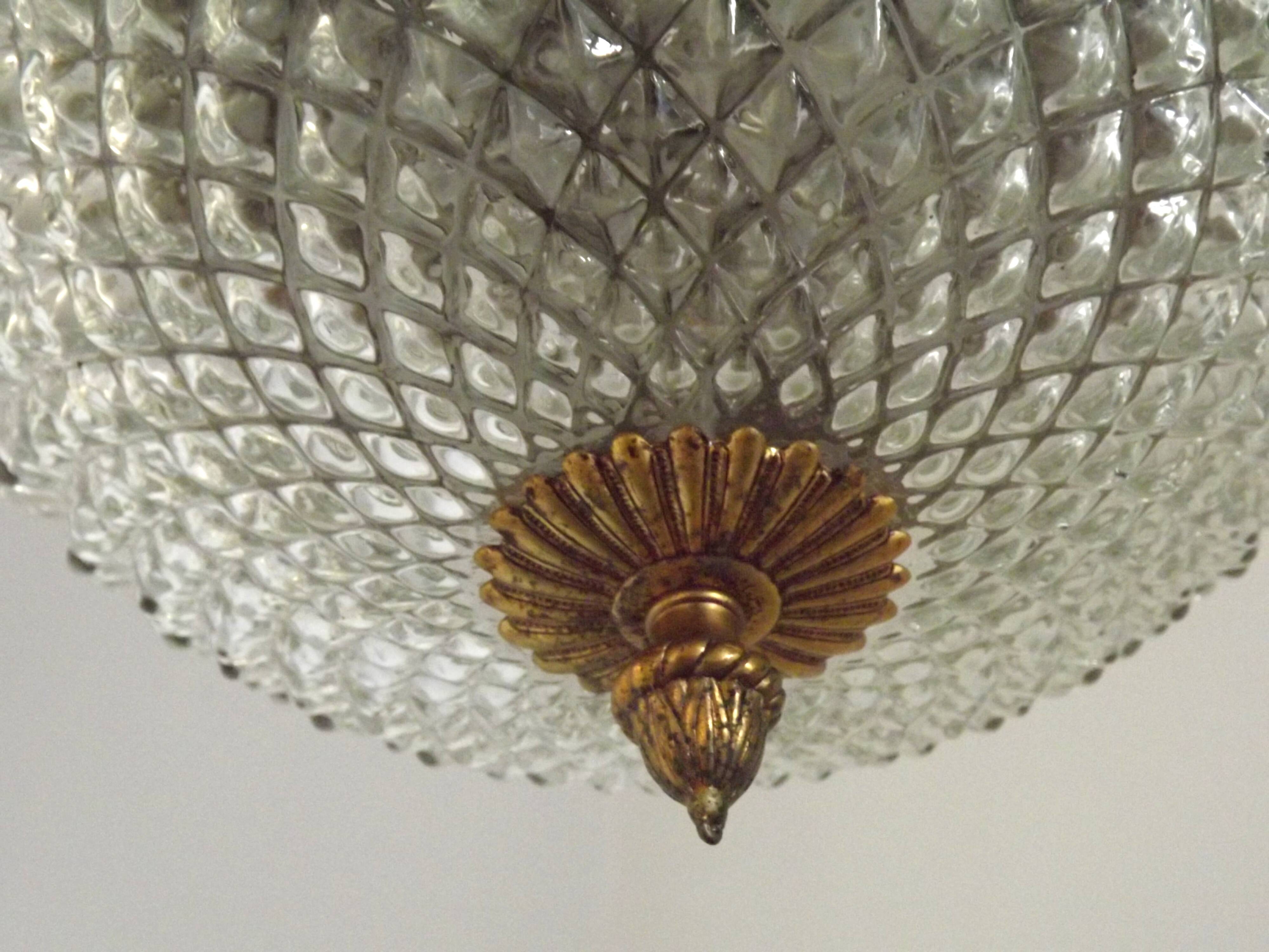Brass and crystal diamond point ceiling light, France
