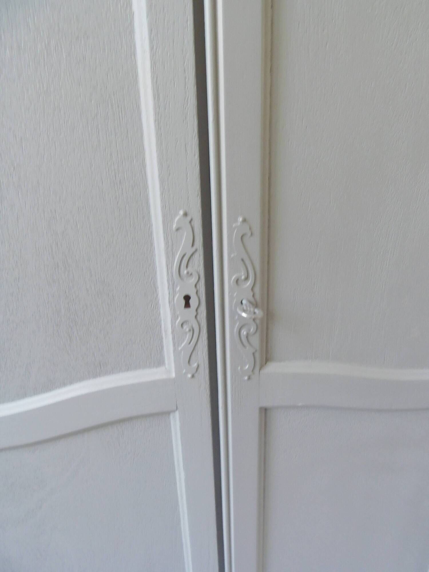 Wardrobe, dresser, vintage linen 2 doors green gray waxed finish.