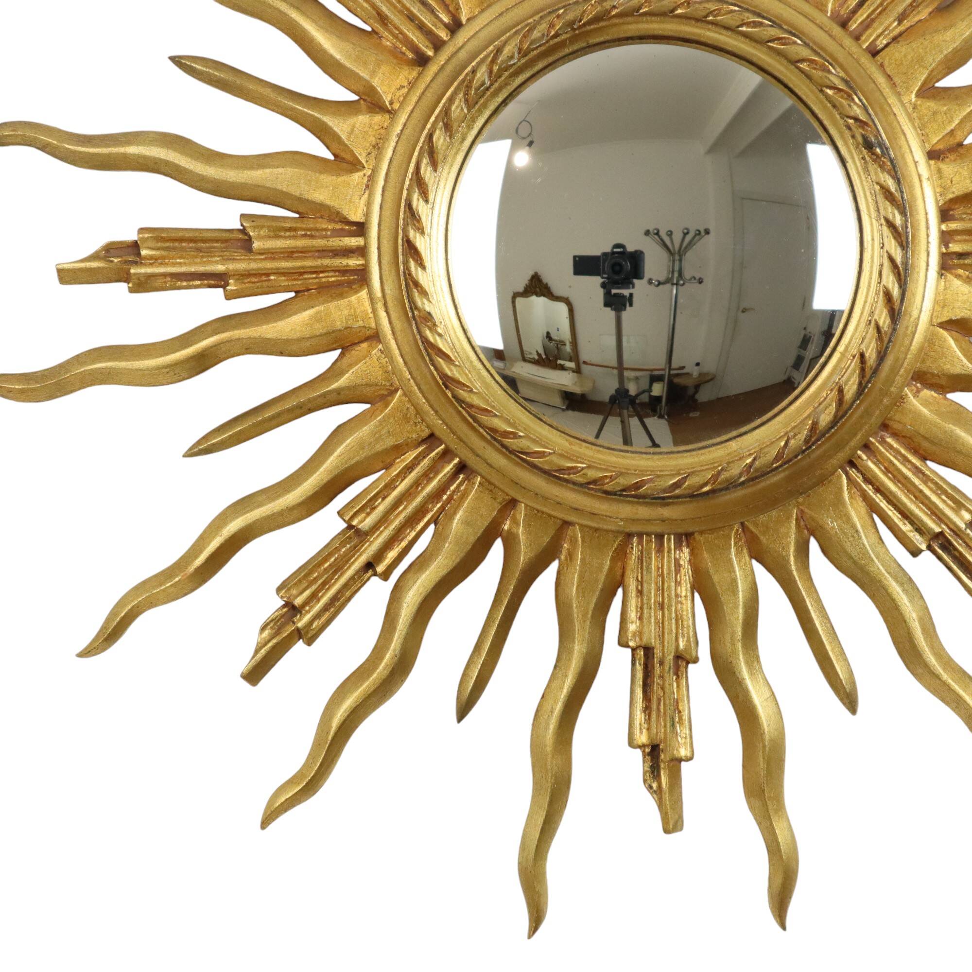 Large Wooden Sun Mirror Sunburst Butler Mirror Gold Witch Eye
