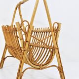 Bamboo and rattan magazine rack in the style of Franco Albini, Italy, 1950s.