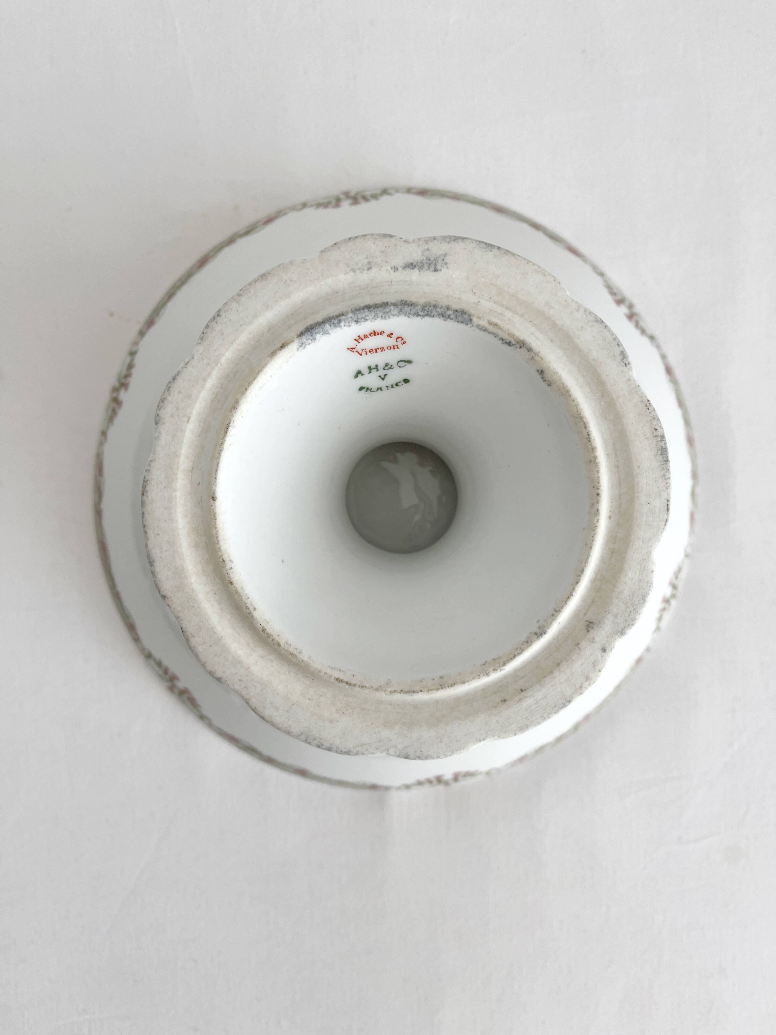 Antique Vierzon porcelain compote dish, A. Hache & cie, Art Nouveau