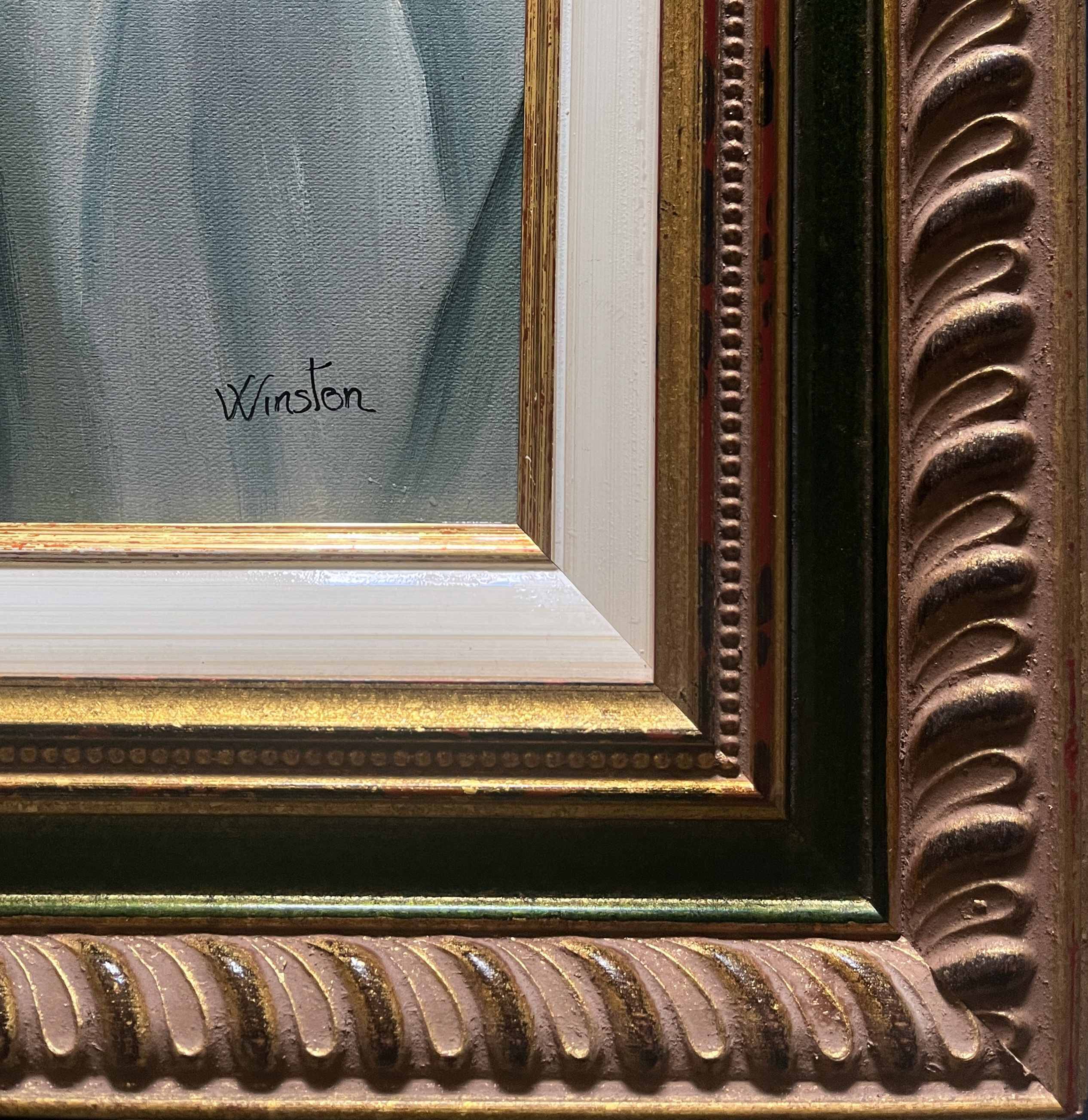 HST painting "Composition with fruits and oysters" signed Winston + frame