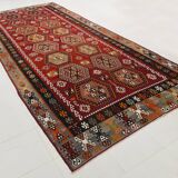 6x15 Wine Red & Green Vintage Kilim Rug, 198x468Cm