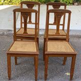 4 Art Deco chairs, solid oak, caned, 1950s.