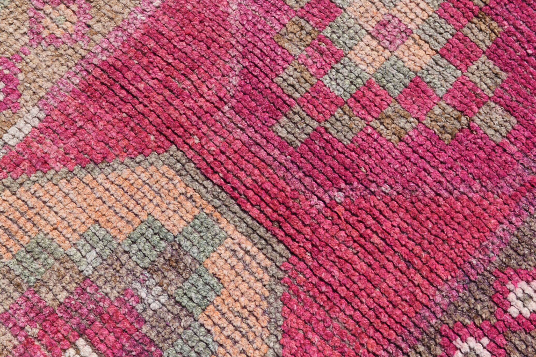 Tapis de Couloir Anatolien Fuchsia, Motifs Géométriques Vintage, 94x324 Cm