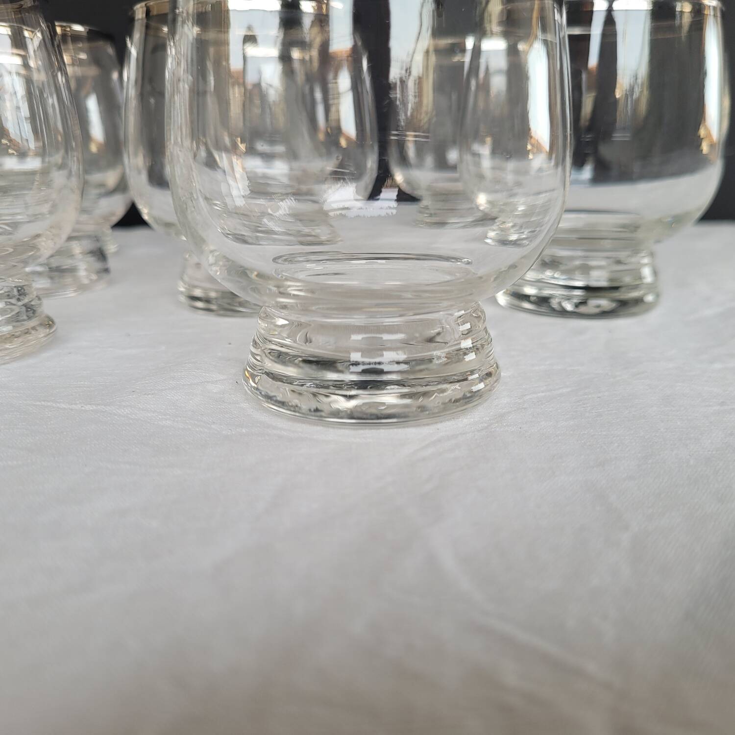 10 antique glasses with silver trim – French glassware, around 1950