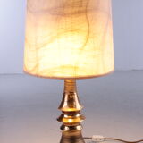 Ceramic gold table lamp with original shade, 70s
