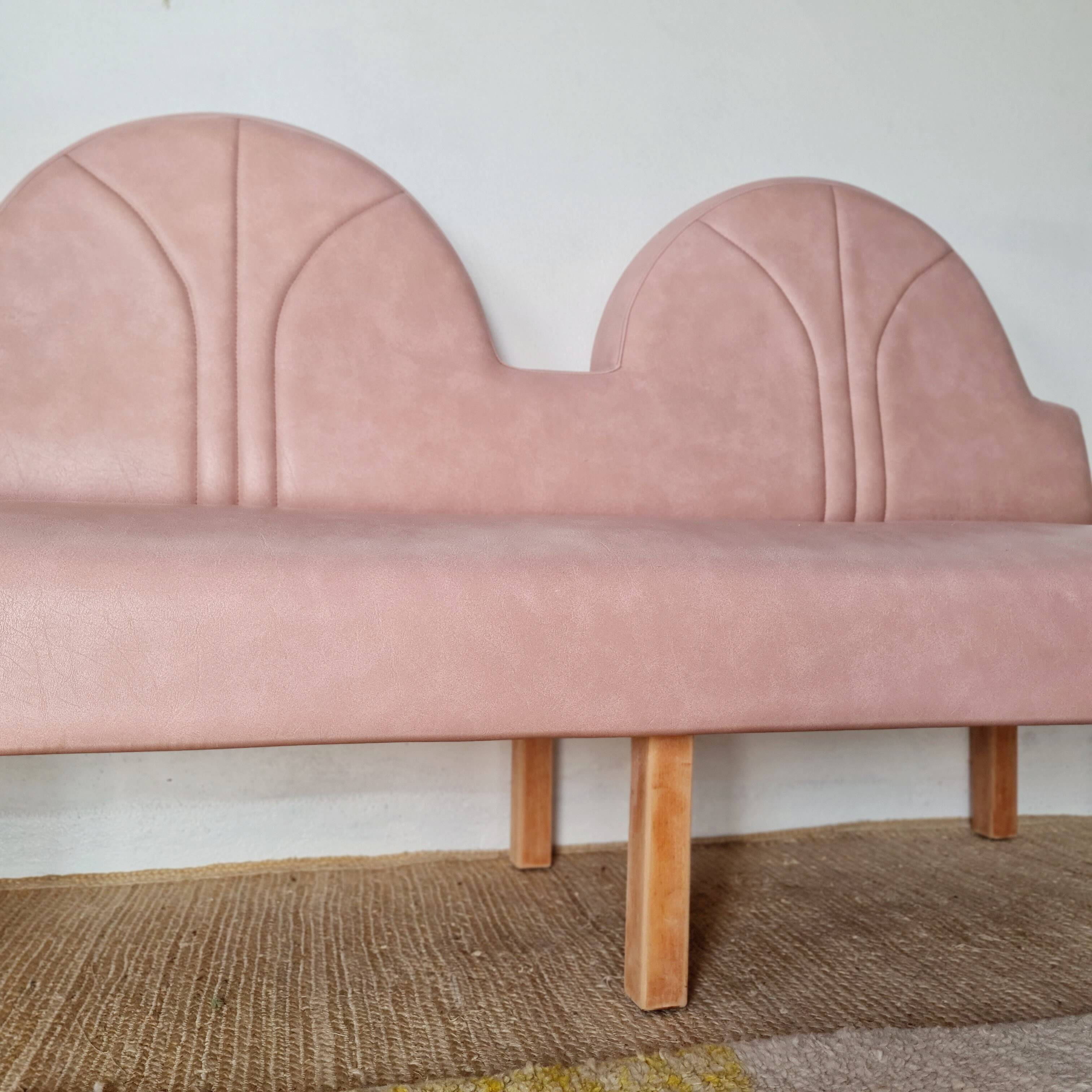 Pink faux leather bistro bench for 3 people