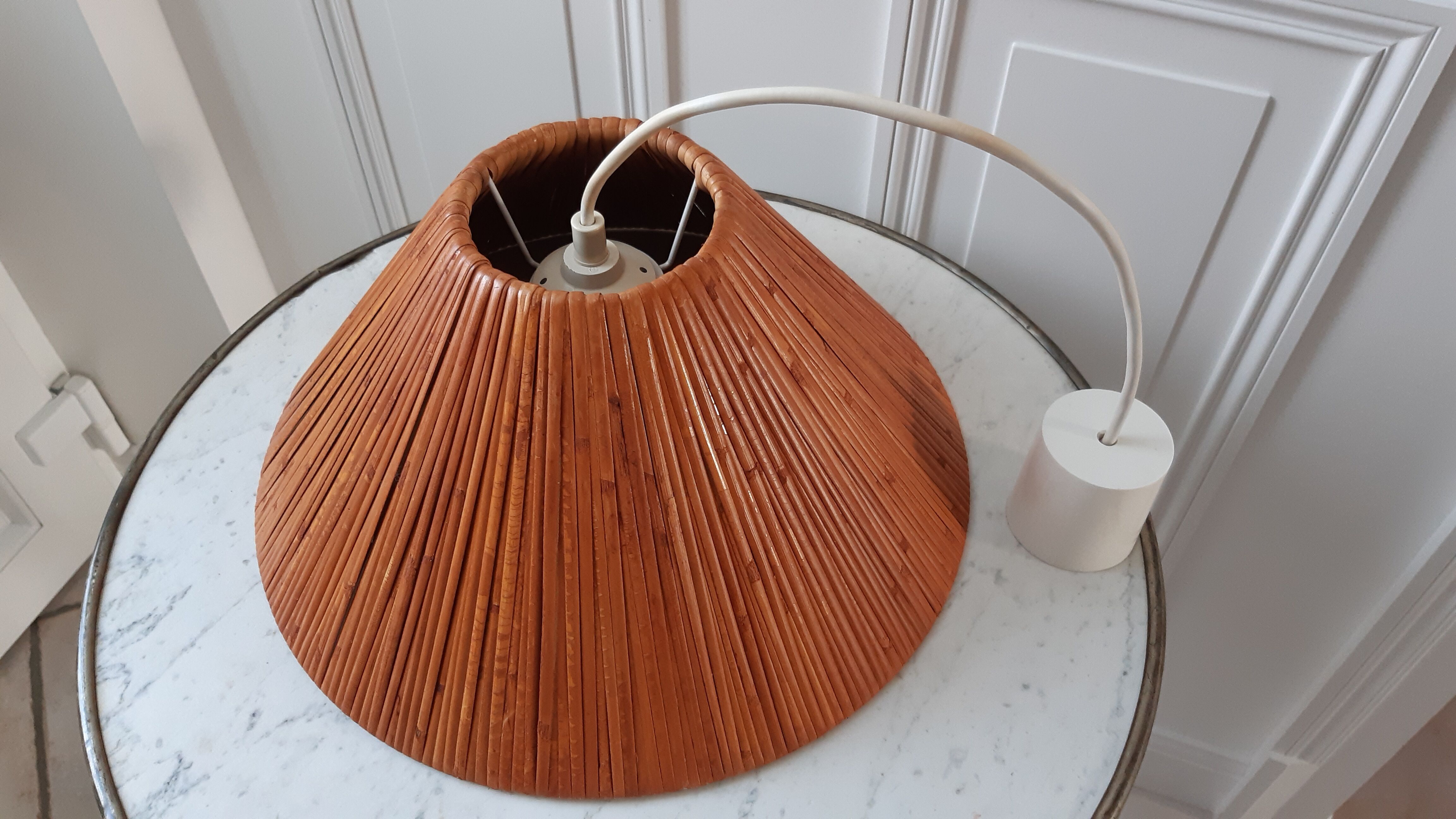 Suspension vintage en bois bambou années 60-70