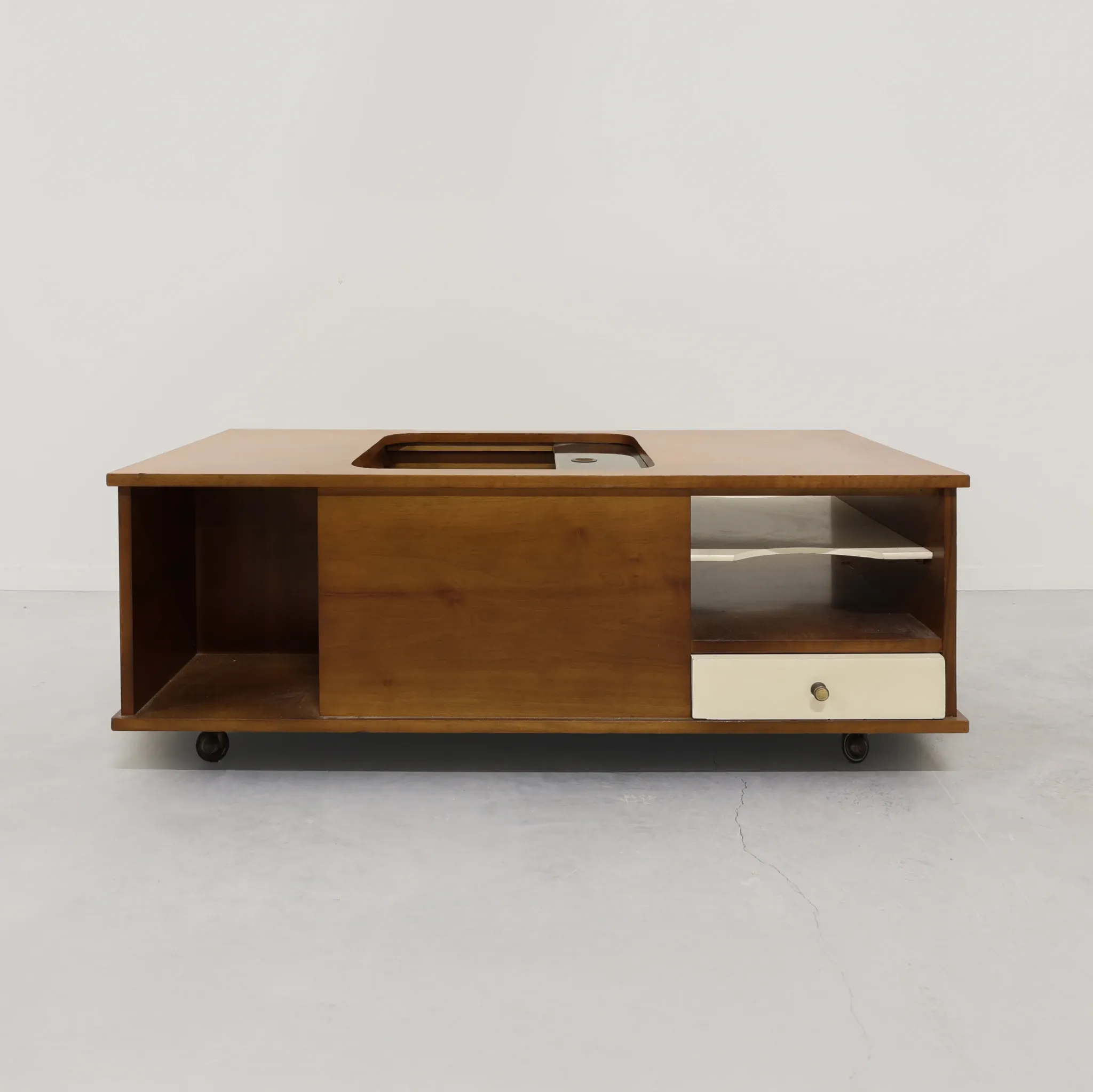Italian 1970s Wooden Bar Cabinet on Castors