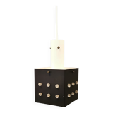 Space-Age square hanging lamp in white and black lacquered metal.