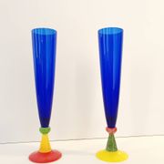 Pair of Blue Murano Glass Flutes by Bisazza & Rotella, Italy 2000