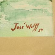 Watercolor José Wolff Art Painting Wooden Baroque Style Frame 1924