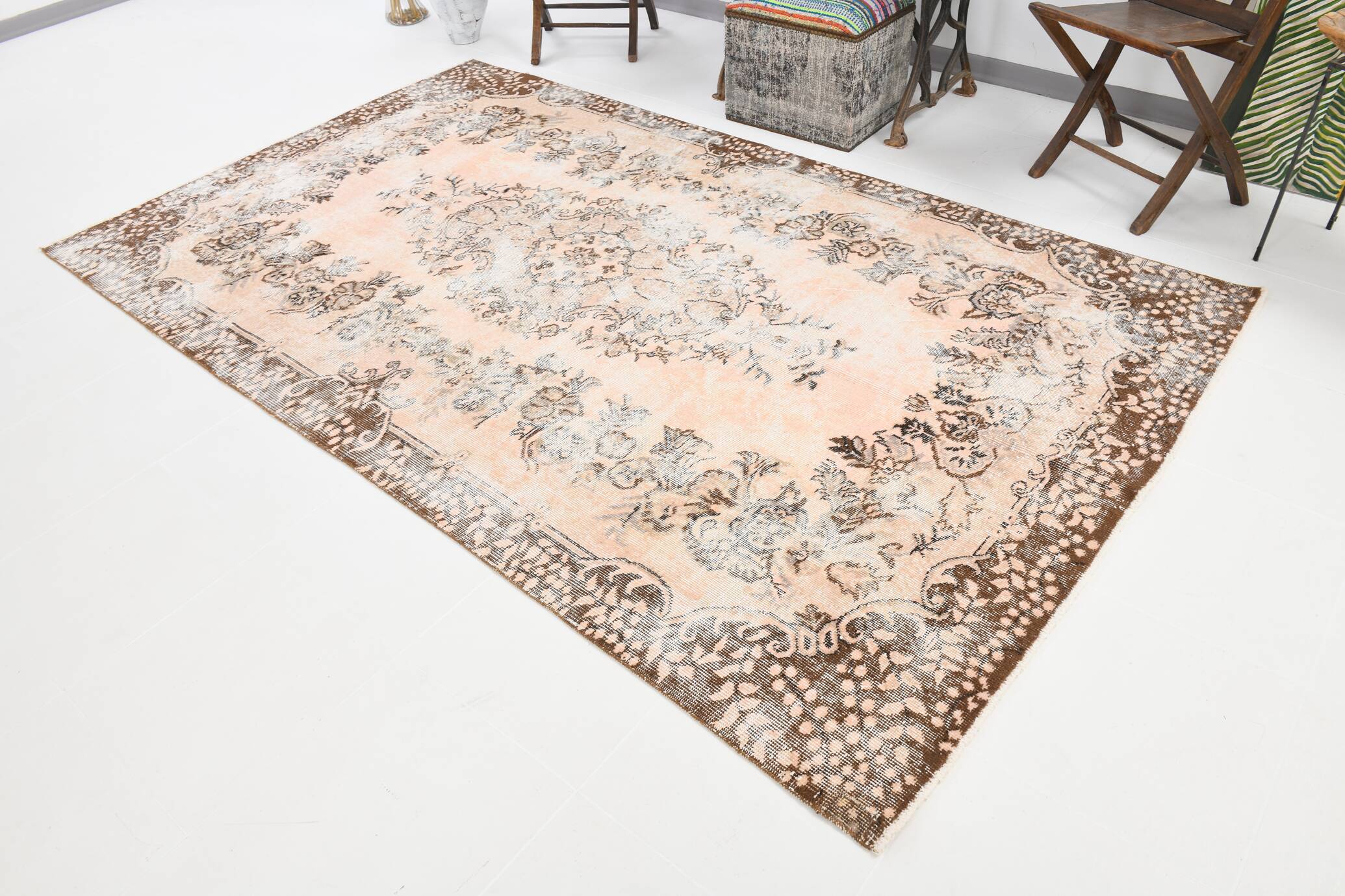 5x9 Brown Beige Classic Floral Handmade Vintage Rug, 167x283Cm SK 5465