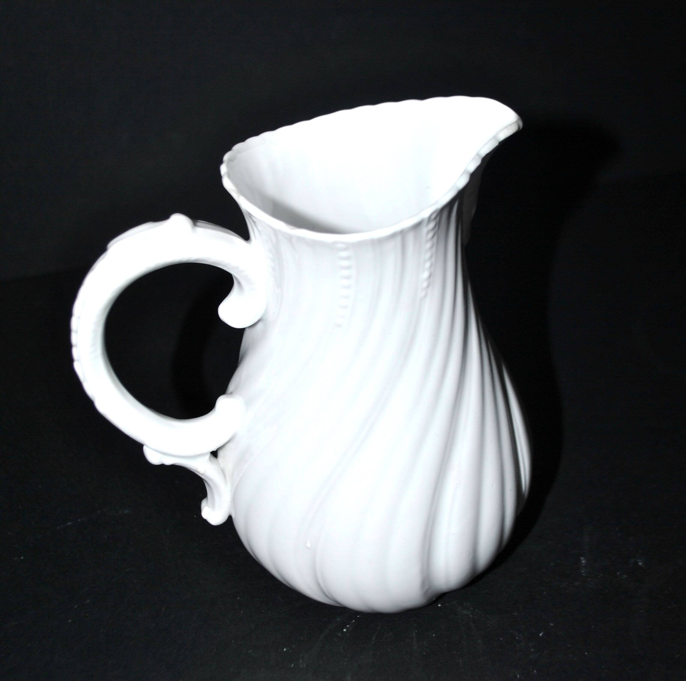 Antique Sarreguemines porcelain pitcher, plain Viennese pattern