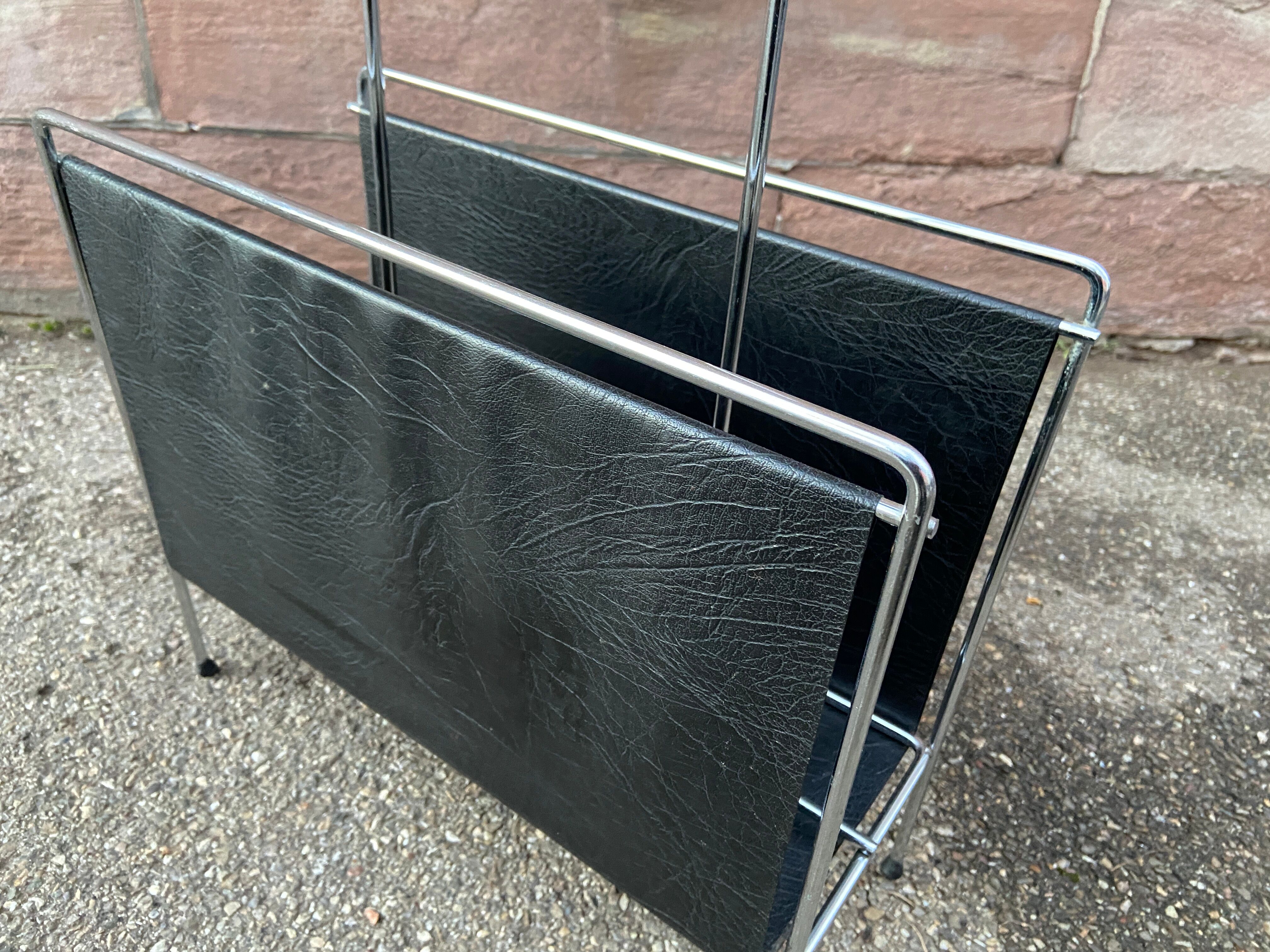 Magazine holder vintage imitation leather mid-century 1970