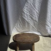 Small stool or small oval side table in solid teak wabi-sabi H24 53