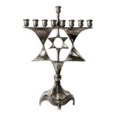 Vintage 1960s silver-plated menorah for Hanukkah, Mid-Century design with rotating Star of David, Judaica decoration, elegant gift idea.