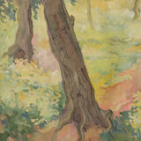 Impressionist wooded landscape with flowers