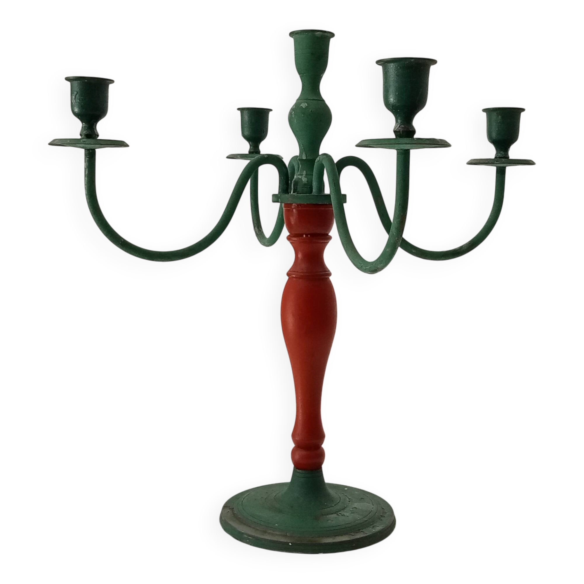 Antique 4-branch wood and metal candlestick