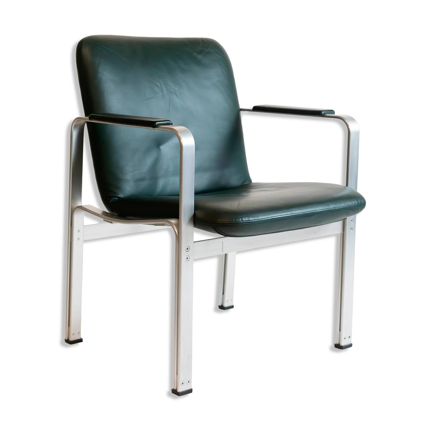 Vintage office chair by Karl-Erik Ekselius in green leather, 1970s.