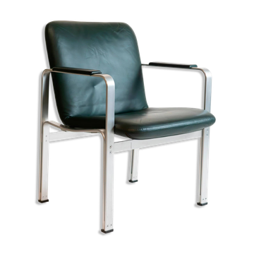 Vintage office chair by Karl-Erik Ekselius in green leather, 1970s.