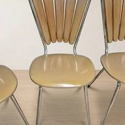 Set of 6 vintage fan-back dining chairs with beige leatherette upholstery