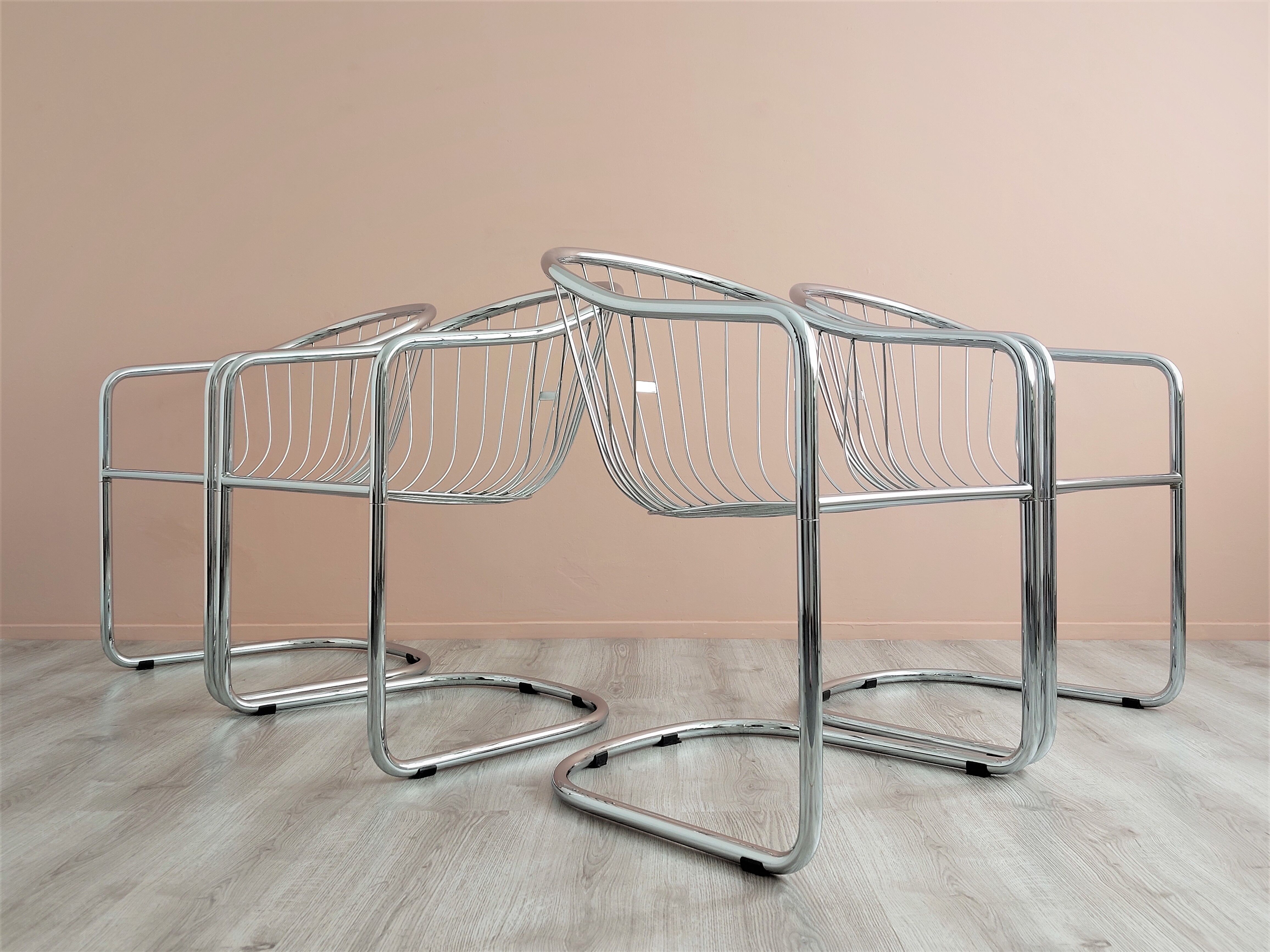 Chrome wire dining chairs by gastone rinaldi, 1970's.