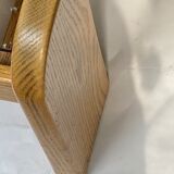 Brutalist wabi sabi slated coffee table with leather magazine holder