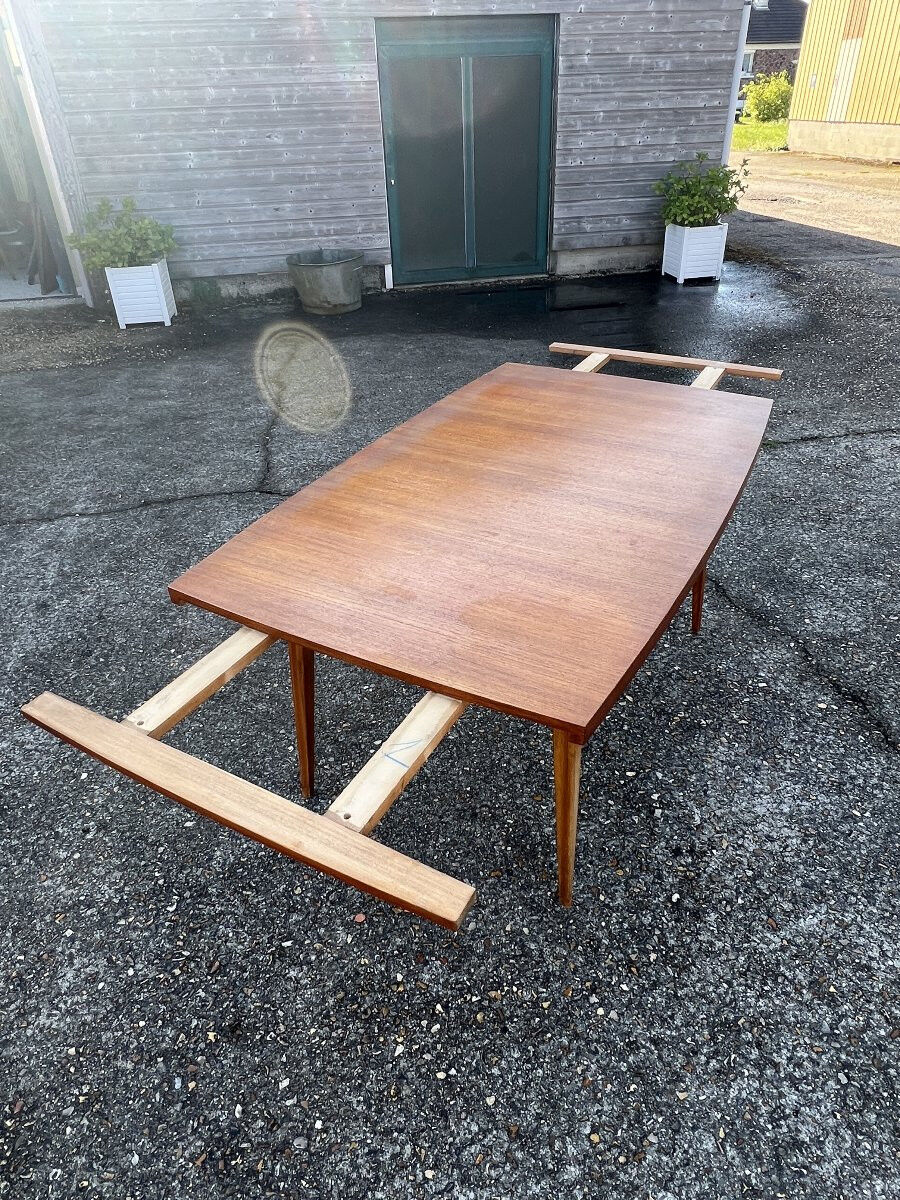 Table avec rallonges en teck, style scandinave, édition eros, vers 1960, dimensions 227x 90 cm