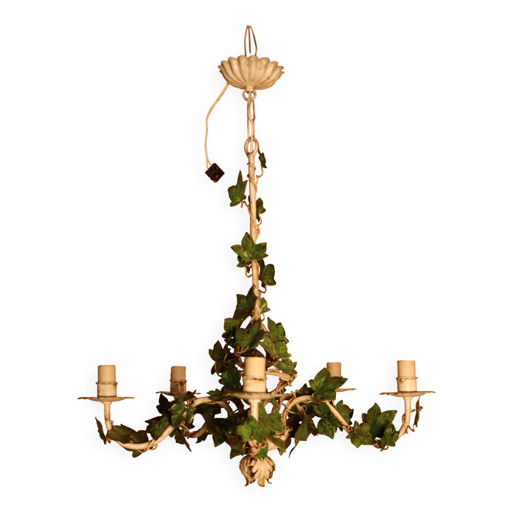 Antique metal chandelier with Art Nouveau floral decoration