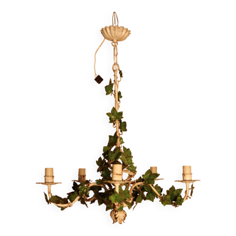 Antique metal chandelier with Art Nouveau floral decoration