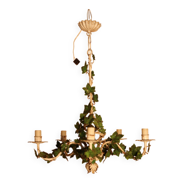 Lustre ancien en métal et décor végétal Art Nouveau