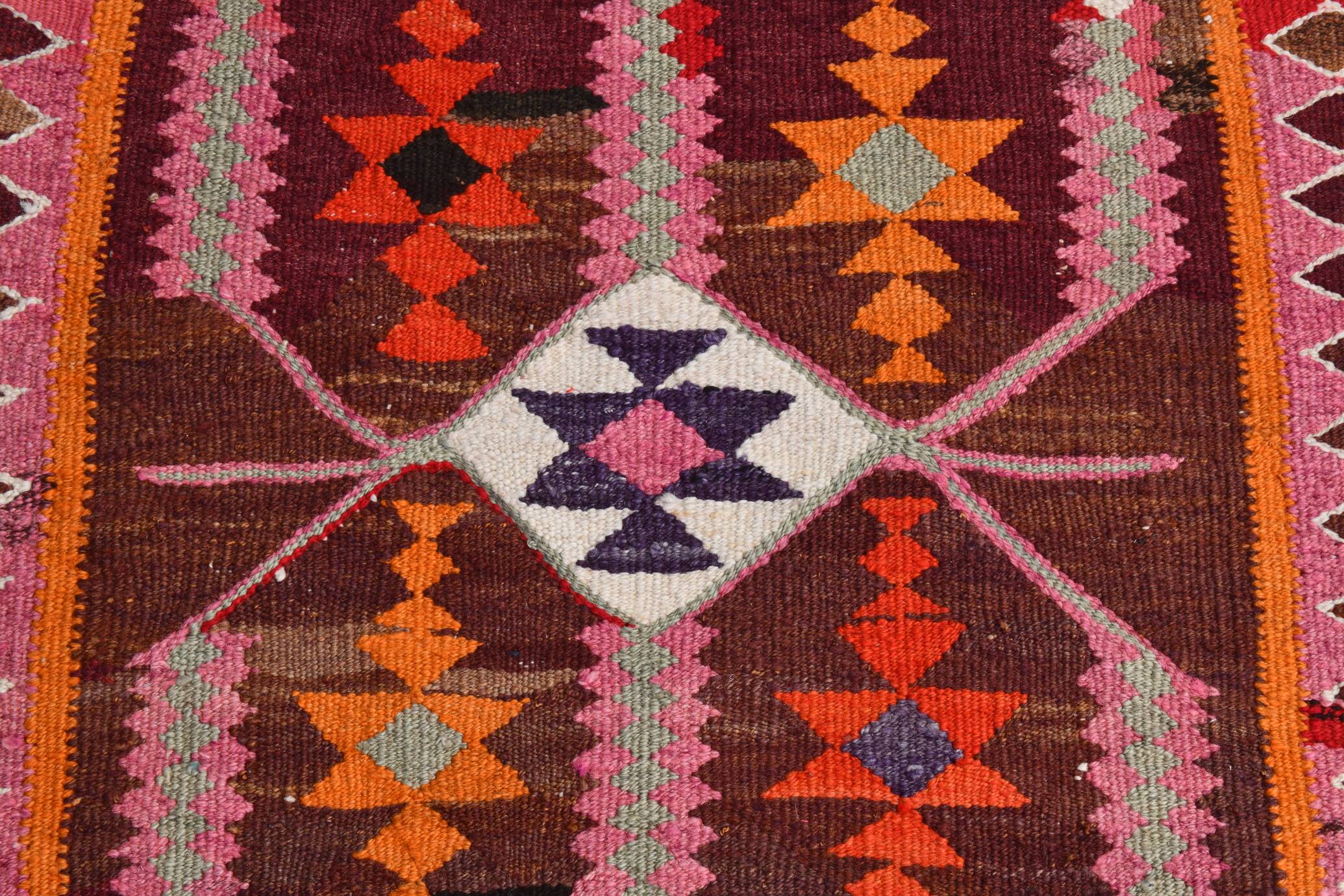 3x11 Pink Brown Vintage Kilim Runner Rug, 104x328Cm