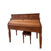 Louis-Philippe style cylinder desk in solid wood, matching stool.