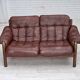 1970s, 2-seater Swedish sofa, brown leather with patina, dark beech wood.