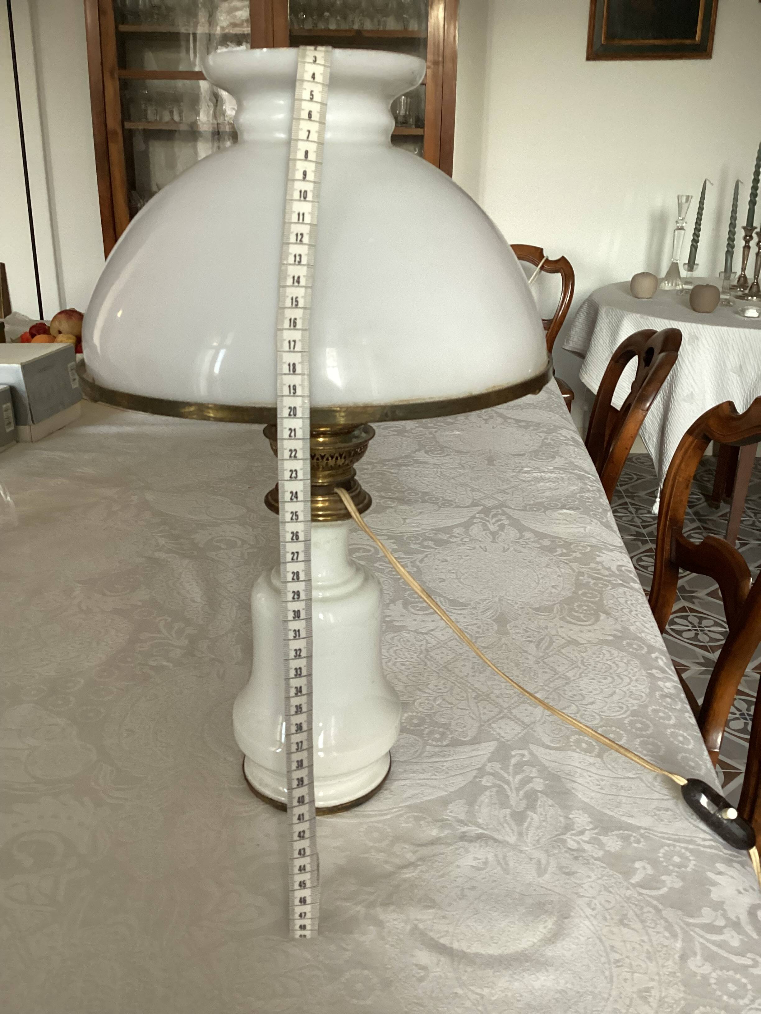 White opaline oil lamp mounted