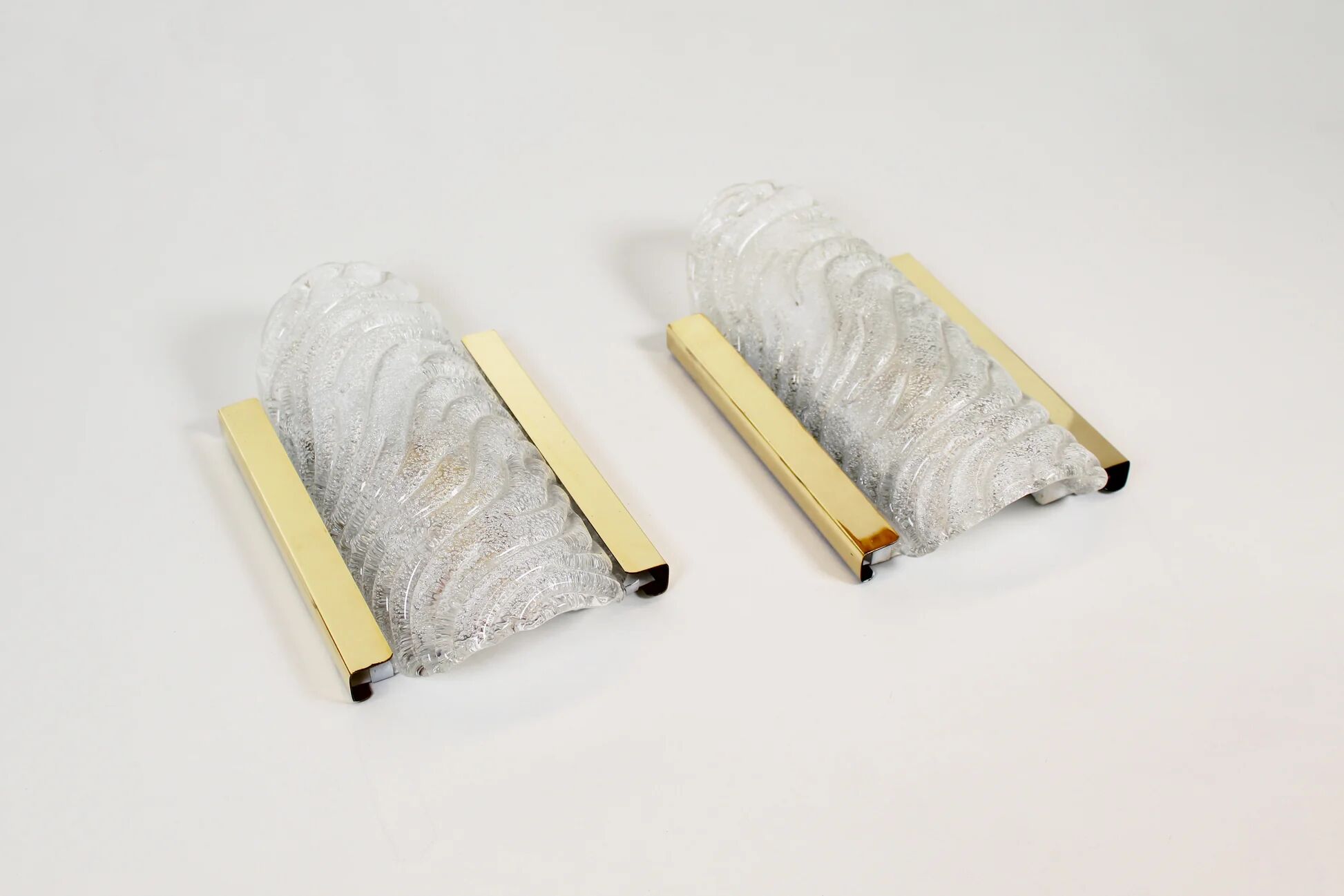 Pair of 70s wall lamps in glass and brass by Fischer Leuchten